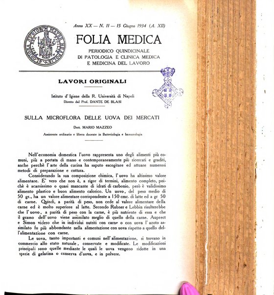 Folia medica periodico trimensile di patologia e clinica medica