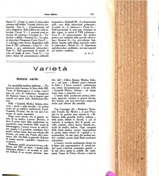 Folia medica periodico trimensile di patologia e clinica medica