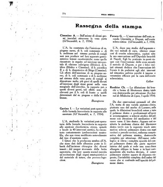 Folia medica periodico trimensile di patologia e clinica medica