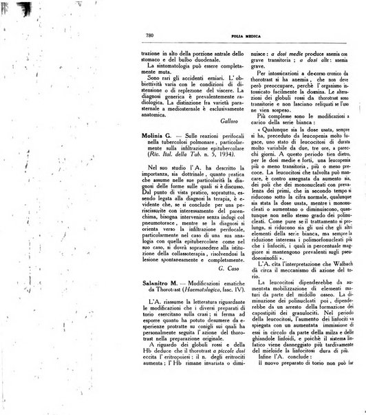 Folia medica periodico trimensile di patologia e clinica medica