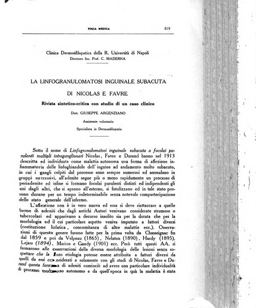 Folia medica periodico trimensile di patologia e clinica medica