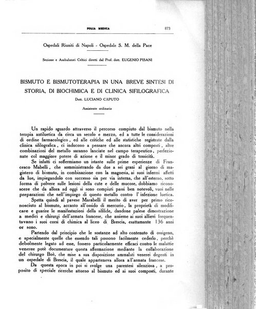 Folia medica periodico trimensile di patologia e clinica medica