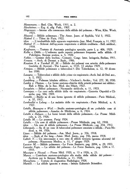 Folia medica periodico trimensile di patologia e clinica medica