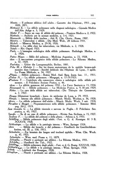 Folia medica periodico trimensile di patologia e clinica medica