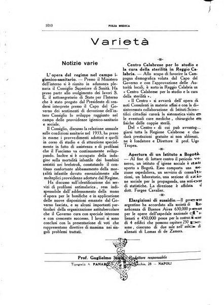 Folia medica periodico trimensile di patologia e clinica medica