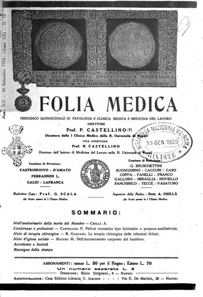 Folia medica periodico trimensile di patologia e clinica medica