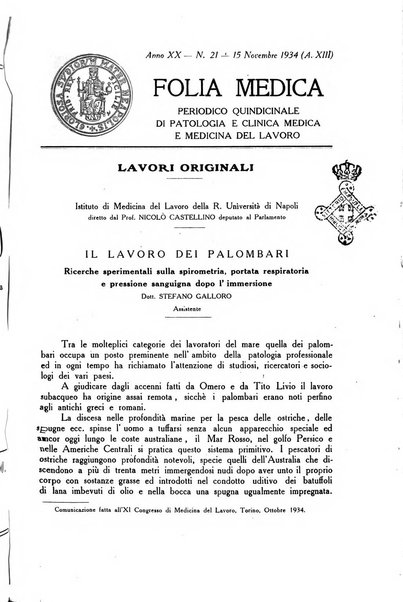 Folia medica periodico trimensile di patologia e clinica medica