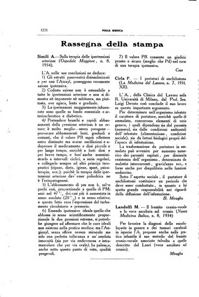 Folia medica periodico trimensile di patologia e clinica medica