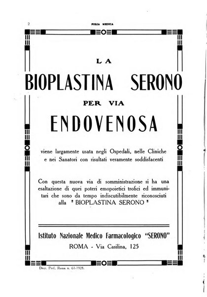 Folia medica periodico trimensile di patologia e clinica medica