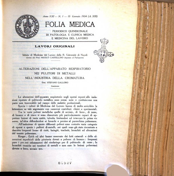 Folia medica periodico trimensile di patologia e clinica medica