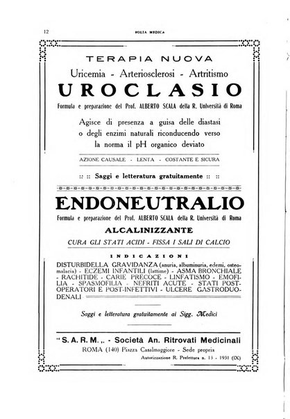 Folia medica periodico trimensile di patologia e clinica medica