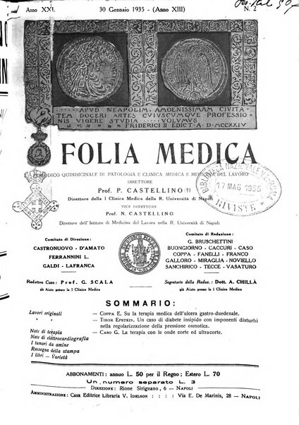 Folia medica periodico trimensile di patologia e clinica medica