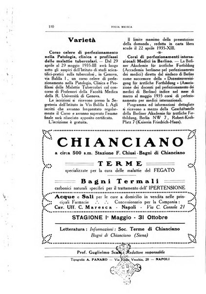 Folia medica periodico trimensile di patologia e clinica medica