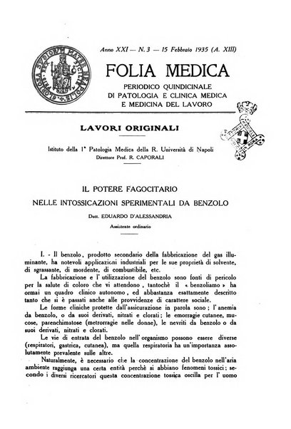 Folia medica periodico trimensile di patologia e clinica medica