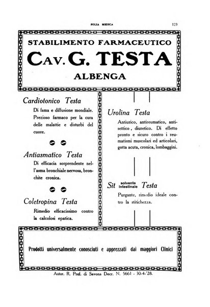 Folia medica periodico trimensile di patologia e clinica medica