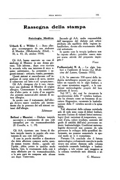 Folia medica periodico trimensile di patologia e clinica medica