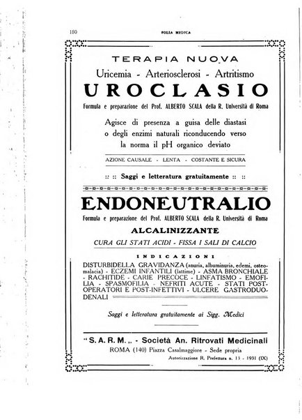 Folia medica periodico trimensile di patologia e clinica medica