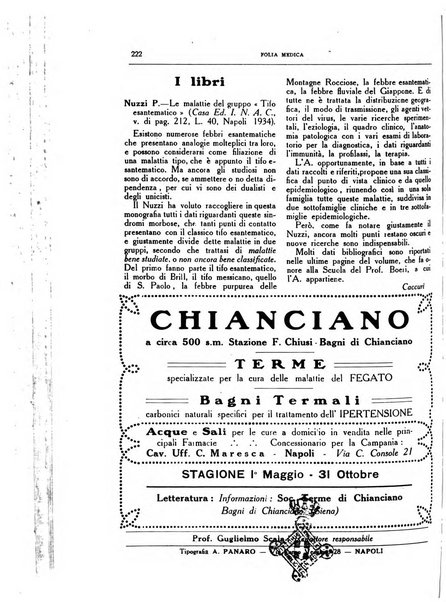 Folia medica periodico trimensile di patologia e clinica medica