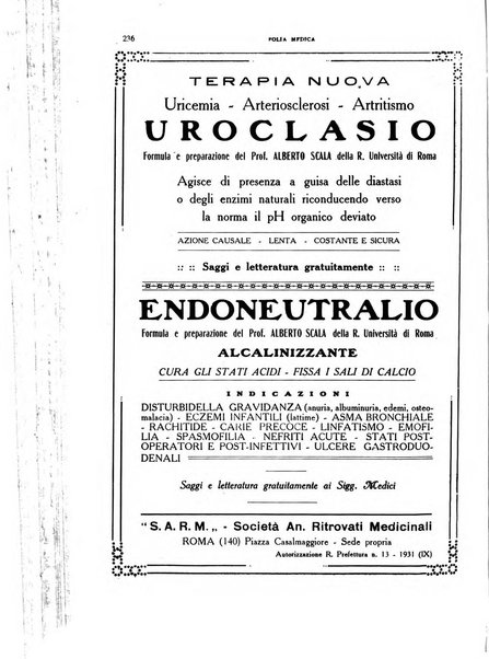 Folia medica periodico trimensile di patologia e clinica medica