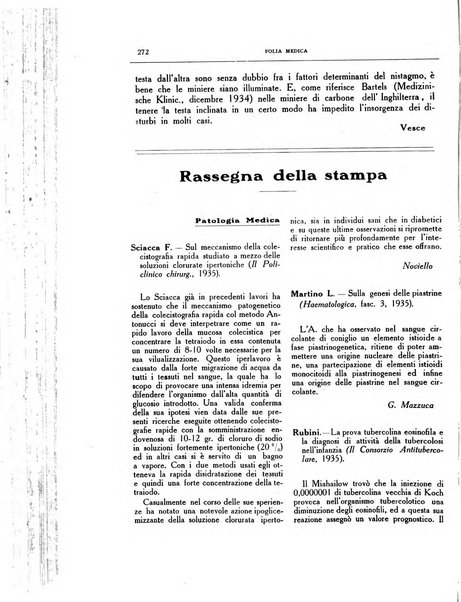 Folia medica periodico trimensile di patologia e clinica medica