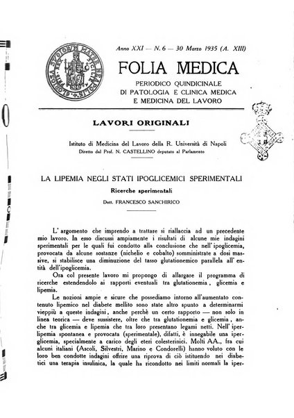 Folia medica periodico trimensile di patologia e clinica medica