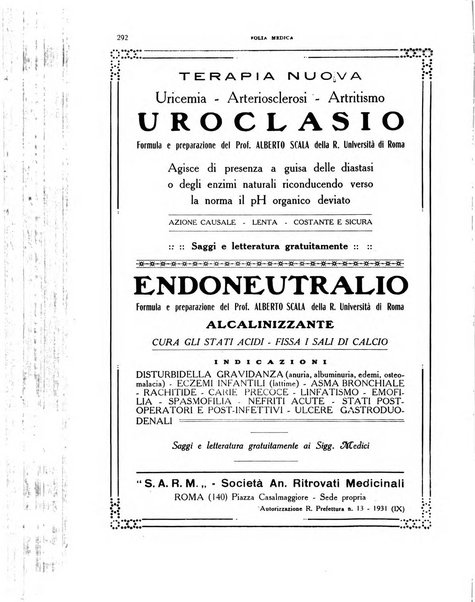 Folia medica periodico trimensile di patologia e clinica medica