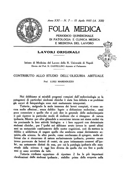 Folia medica periodico trimensile di patologia e clinica medica