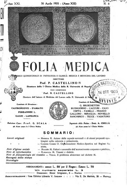 Folia medica periodico trimensile di patologia e clinica medica