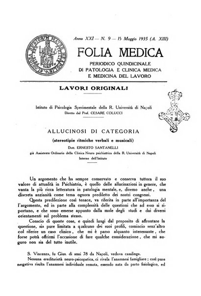 Folia medica periodico trimensile di patologia e clinica medica