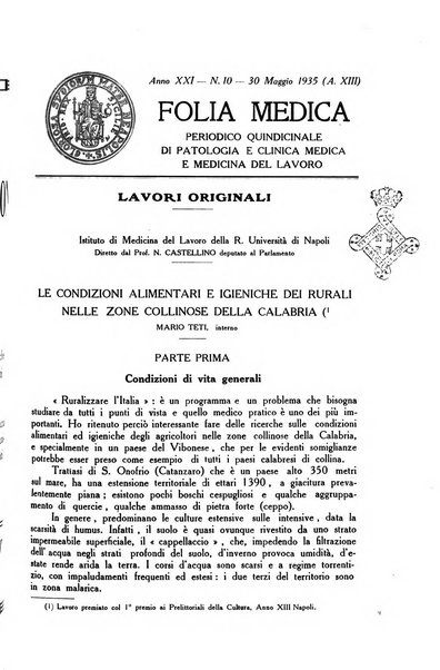 Folia medica periodico trimensile di patologia e clinica medica