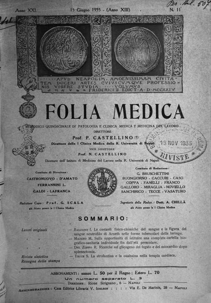 Folia medica periodico trimensile di patologia e clinica medica