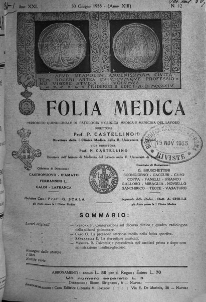 Folia medica periodico trimensile di patologia e clinica medica