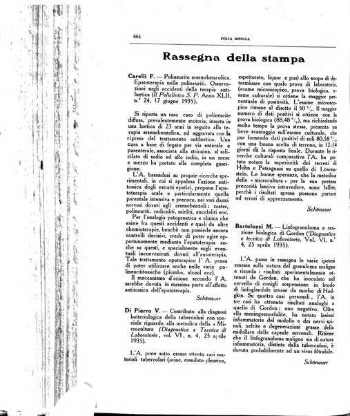 Folia medica periodico trimensile di patologia e clinica medica