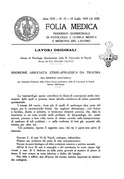 Folia medica periodico trimensile di patologia e clinica medica