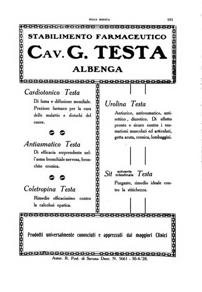 Folia medica periodico trimensile di patologia e clinica medica