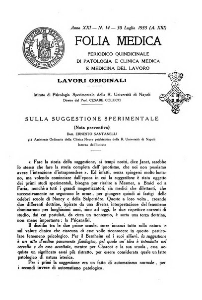 Folia medica periodico trimensile di patologia e clinica medica