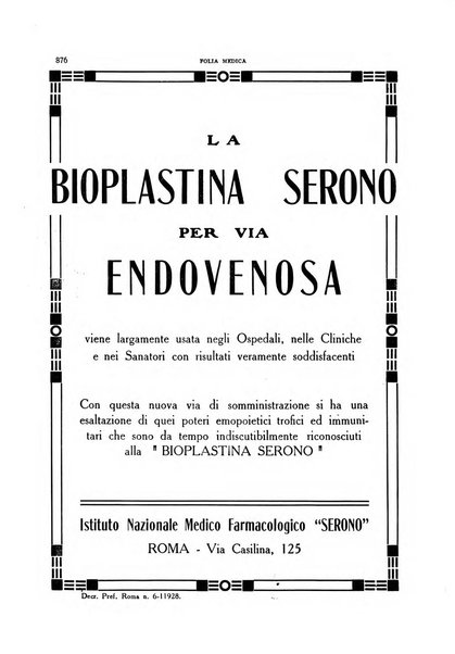 Folia medica periodico trimensile di patologia e clinica medica