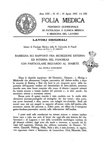 Folia medica periodico trimensile di patologia e clinica medica