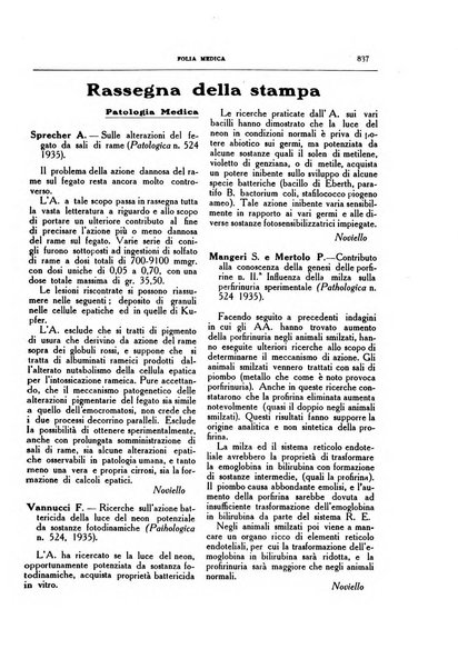 Folia medica periodico trimensile di patologia e clinica medica