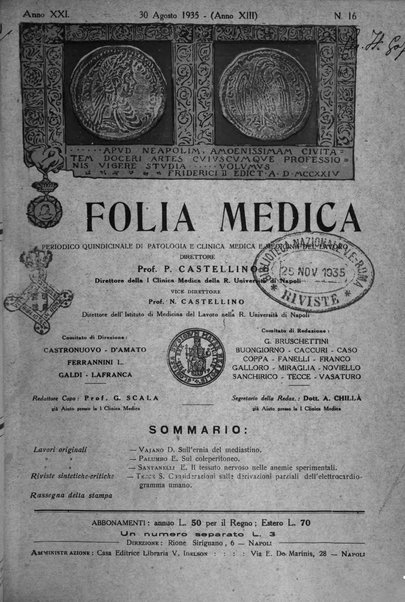 Folia medica periodico trimensile di patologia e clinica medica