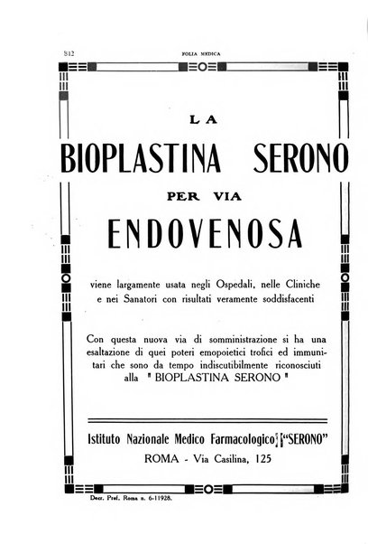 Folia medica periodico trimensile di patologia e clinica medica