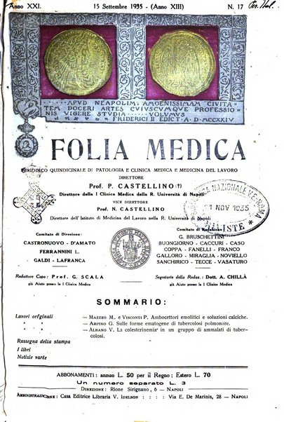 Folia medica periodico trimensile di patologia e clinica medica