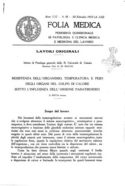 Folia medica periodico trimensile di patologia e clinica medica