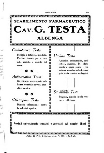 Folia medica periodico trimensile di patologia e clinica medica