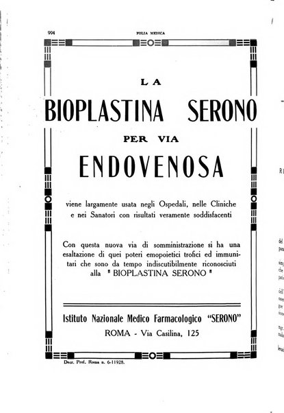 Folia medica periodico trimensile di patologia e clinica medica