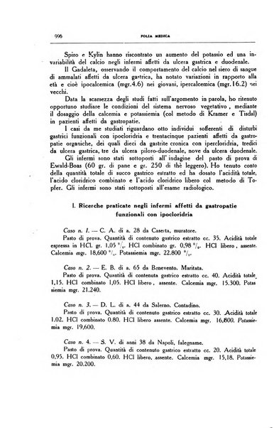 Folia medica periodico trimensile di patologia e clinica medica