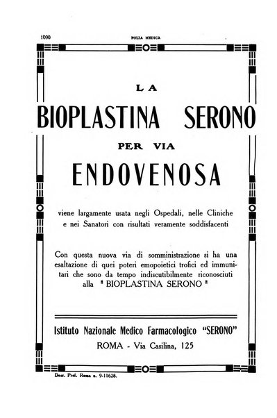 Folia medica periodico trimensile di patologia e clinica medica