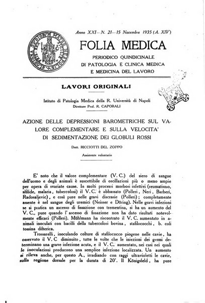 Folia medica periodico trimensile di patologia e clinica medica