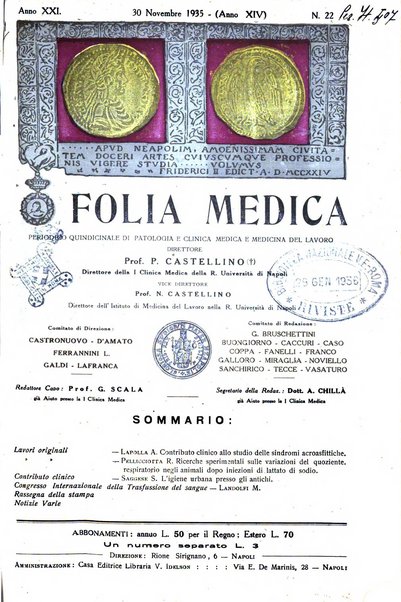 Folia medica periodico trimensile di patologia e clinica medica