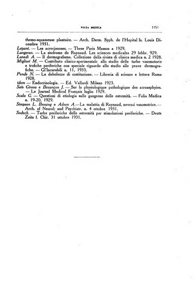 Folia medica periodico trimensile di patologia e clinica medica